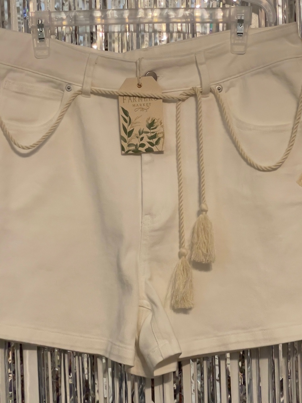 Women's Cream High-Rise Rope-Tie Jean Shorts